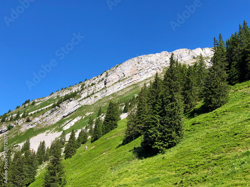 Schiberg Mountain above the valley Wagital and alpine Lake Wagitalersee (Waegitalersee), Innerthal - Canton of Schwyz, Switzerland photo