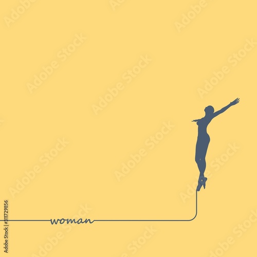 Freedom, happiness, woman, fly, love concept. Happy free woman jumping and flying concept sketch.