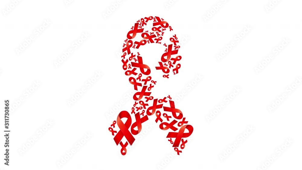 Red ribbon fill in ribbon shape. World AIDS Day. Aids Awareness design. Animation on white background. Red ribbon fill in ribbon shape. World AIDS Day. Aids Awareness design. Animation on white background.
