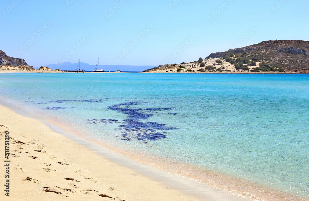 landscape of the beach of Elafonisos island Peloponnese Greece