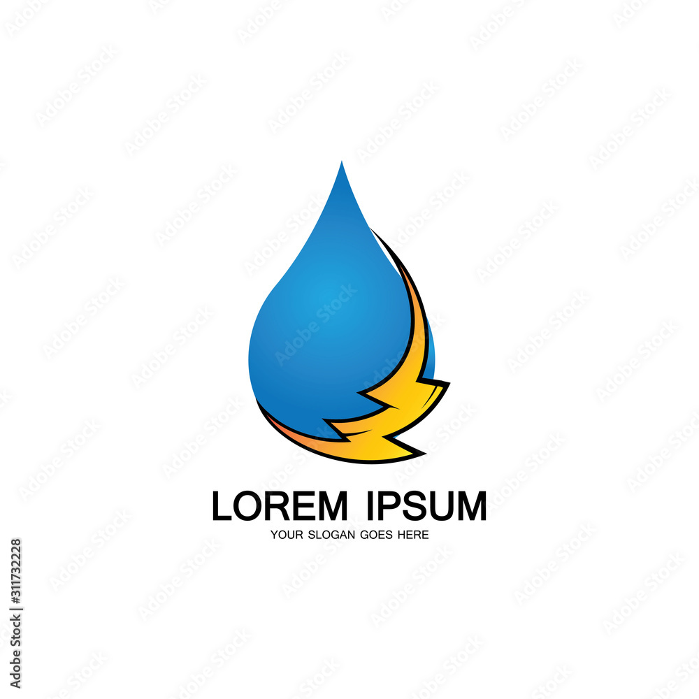 water energy and lightning thunder power energy logo icon template water energy and lightning thunder power energy logo icon template