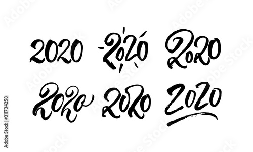2020 calligraphy handwriting numbers. vector isolated on white background. Calendar 2020