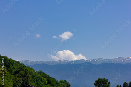 View from the sea to the mountains  and the clouds.