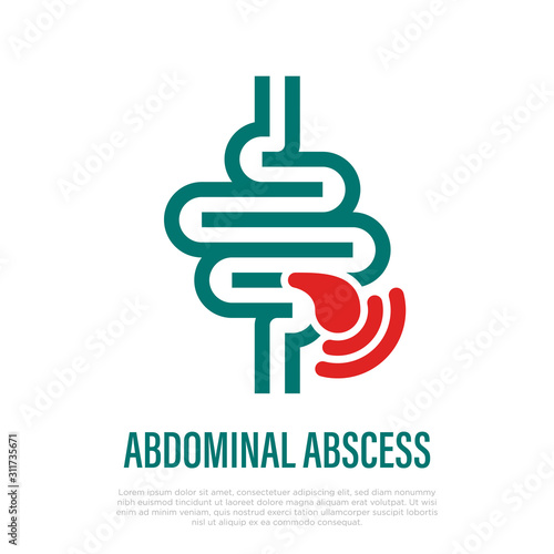 Abdominal abscess thin line icon. Pocket of inflamed tissue filled with pus. Vector illustration.