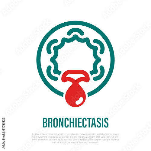 Bronchiectasis thin line icon. Inflammation and thickening of walls of bronchi. Infection in lungs. Vector illustration.