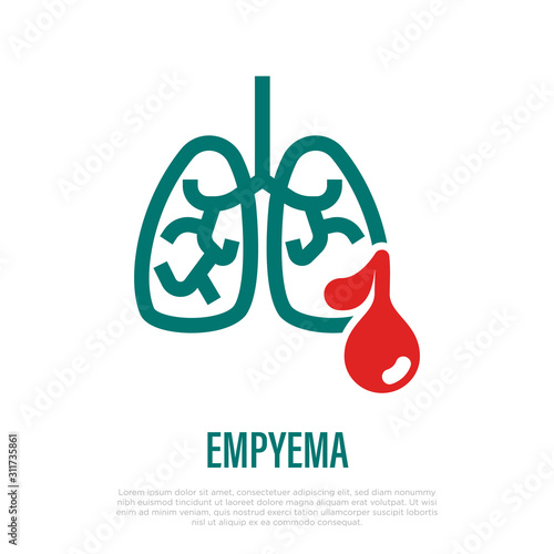 Empyema thin line icon. Inflammation and pus in lungs. Illness of respiratory system. Vector illustration.