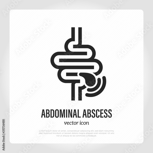 Abdominal abscess thin line icon. Pocket of inflamed tissue filled with pus. Vector illustration.