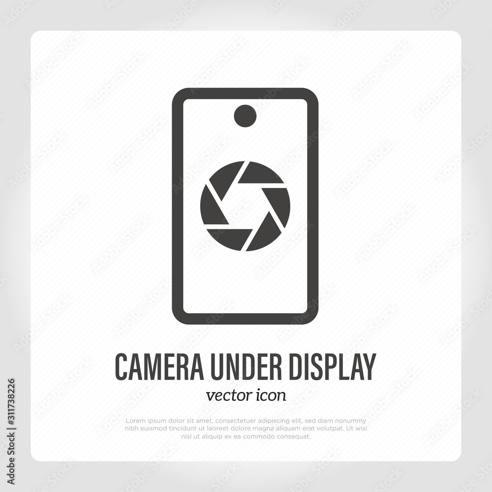 Camera under display on smartphone. Thin line icon. Mobile technology. Modern vector illustration. Camera under display on smartphone. Thin line icon. Mobile technology. Modern vector illustration.