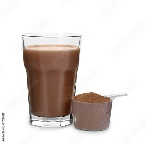 Wallpaper Mural Protein shake and powder isolated on white Torontodigital.ca