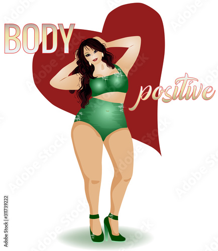 Body positive plus size woman, vector illustration