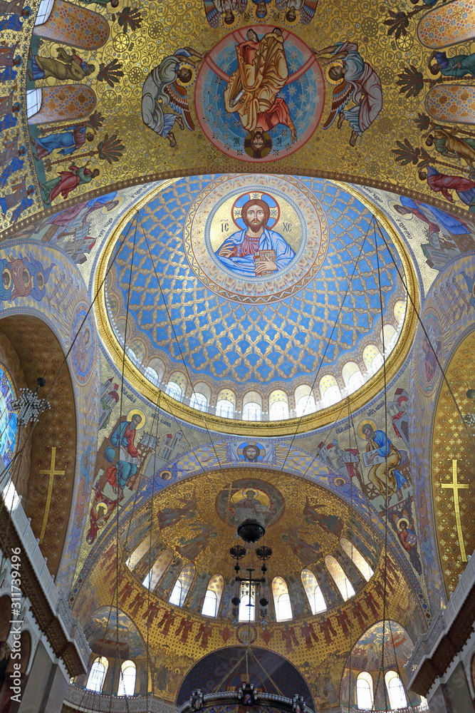 Interior of the Orthodox Sea Cathedral in the Kronstadt fortress of St. Petersburg