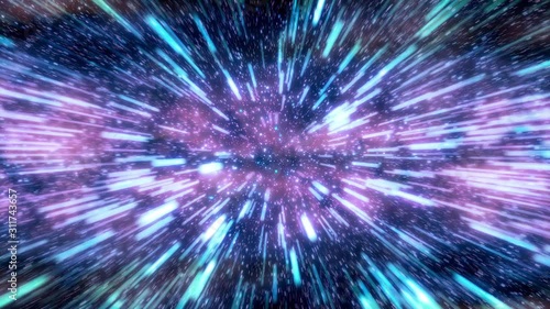 4k seamless flying through hyper space with stars zooming past the camera. photo