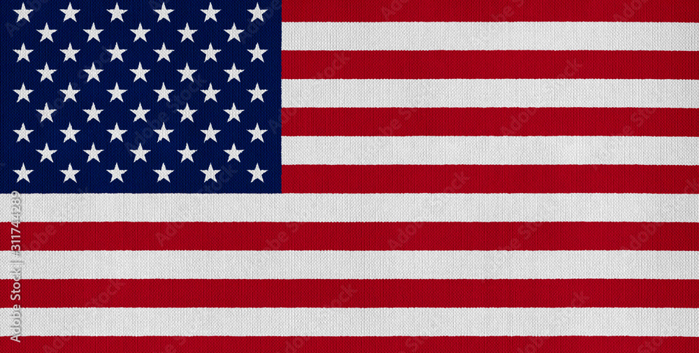 National flag of the United States of America on a cotton texture background