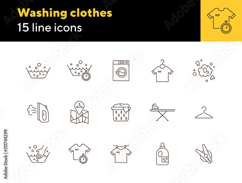 Washing clothes line icon set