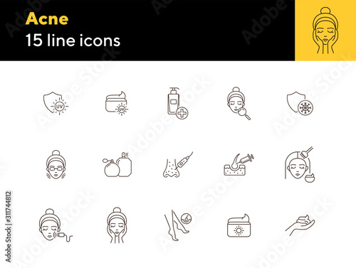 Acne line icon set
