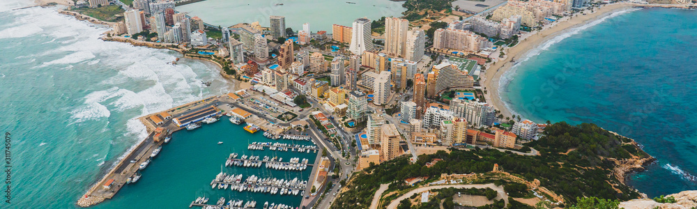 Naklejka premium Alicante Calp Calpe Air View for Flyer, Banner, Webpage Top View, Stylish layout for Advertisment for tourist