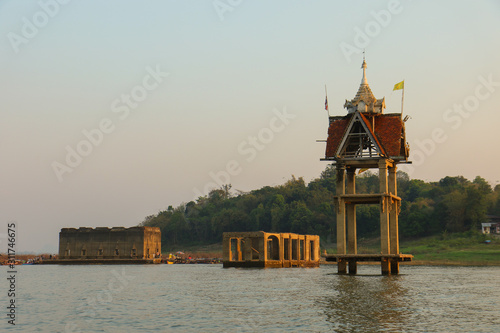 Sunken temple is the Wat Wang Wiwekaram in Sangkhlaburi, Kanchanaburi, Thailand