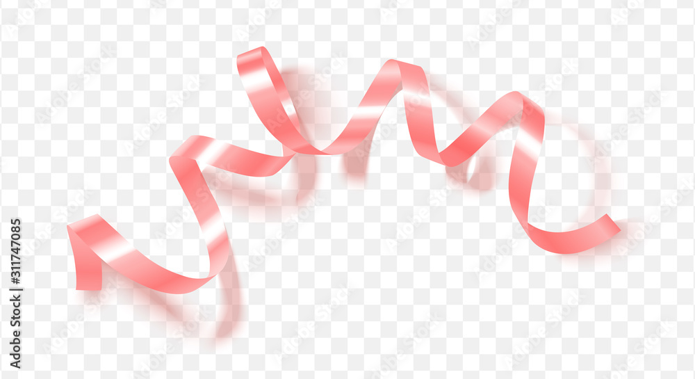 Pink silk ribbon with shadow on transparent background.Realistic ...