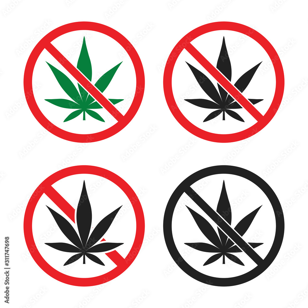 No marijuana sign set, cannabis prohibition icons, no drugs symbols No marijuana sign set, cannabis prohibition icons, no drugs symbols