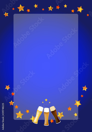 フレーム_枠_夜空_生ビール_黒ビール_地ビール_グラス_ベクター_イラスト_お酒_アルコール
