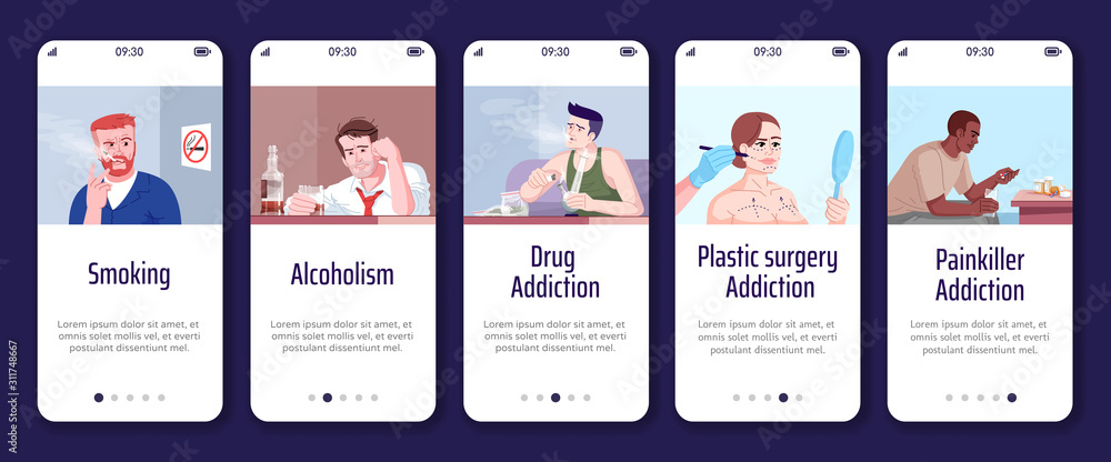 Addiction onboarding mobile app screen vector template. Smoking ...