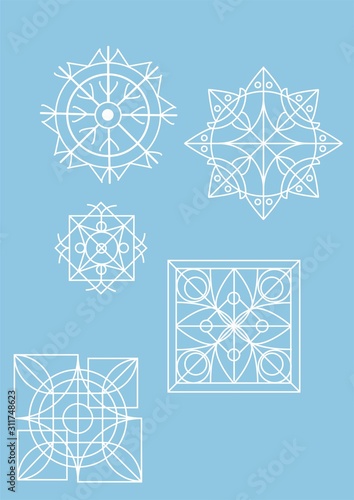 Без назви-1Snowflakes vector set on a blue background. Vector pack of snowflakes design templates. Winter decoration elements