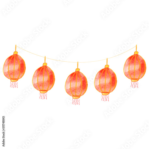Garland with red and yellow traditional paper chinese lanterns