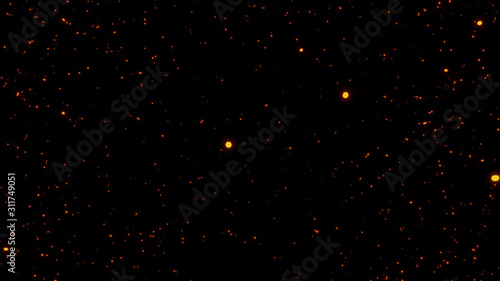 Fiery orange glowing flying away particles