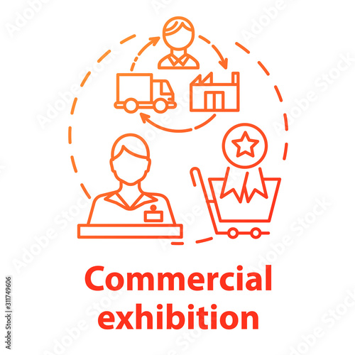 Commercial exhibition concept icon. International trading fair. Market display. Convention to purchase artwork. Museum promotion exposition idea thin line illustration. Vector isolated outline drawing