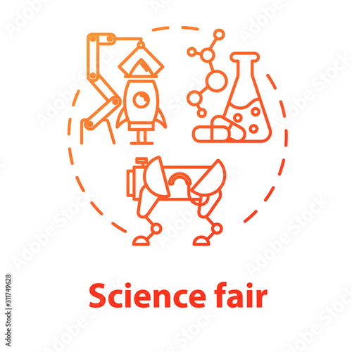Science fair concept icon. Technology development. Chemistry school project. Robotics building. University and college competition idea thin line illustration. Vector isolated outline drawing