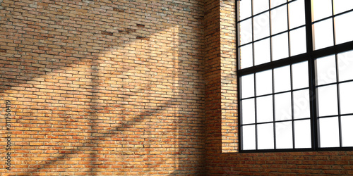 Loft style brick interior with windows