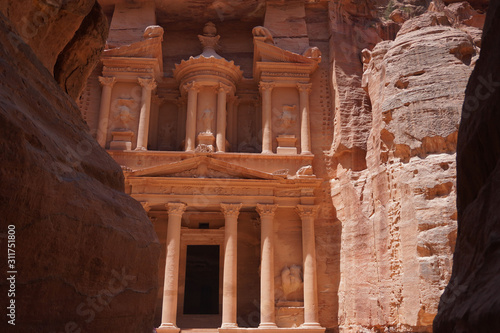 Al Khazneh in the ancient city of Petra, Jordan . It is known as The Treasury. UNESCO World Heritage Site. Seven wonder of world