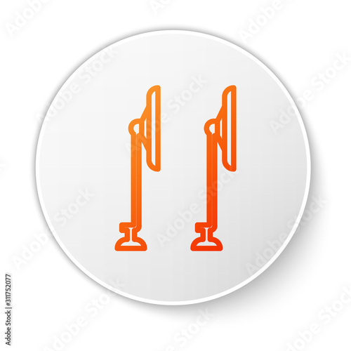 Orange line Windscreen wiper icon isolated on white background. White circle button. Vector Illustration