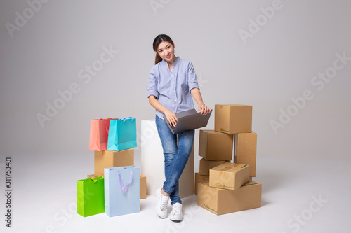 Asia woman shopping online concept