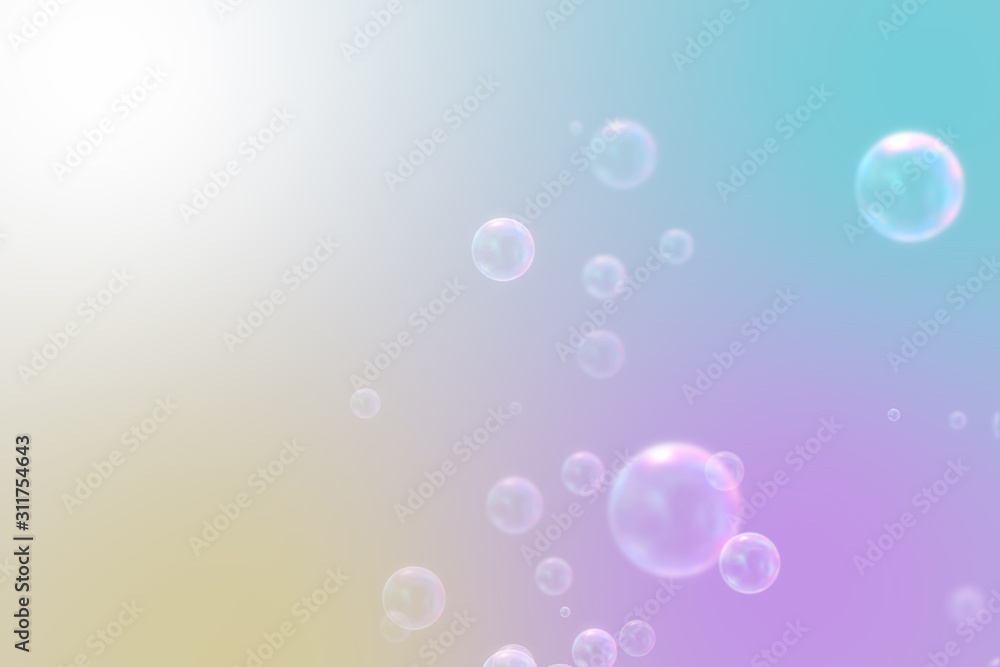 Soap bubbles on pastel natural background for kid and spring