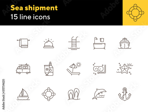 Sea tour line icon set