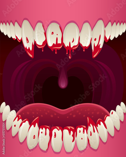 Vampire jaw with bloody fangs