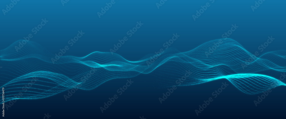 3D rendering abstract digital wave blue particles