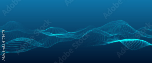 3D rendering abstract digital wave blue particles © Attapol