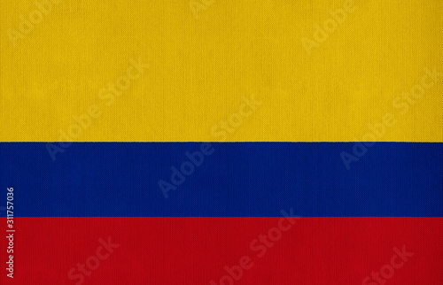 National flag of Colombia on a cotton texture background