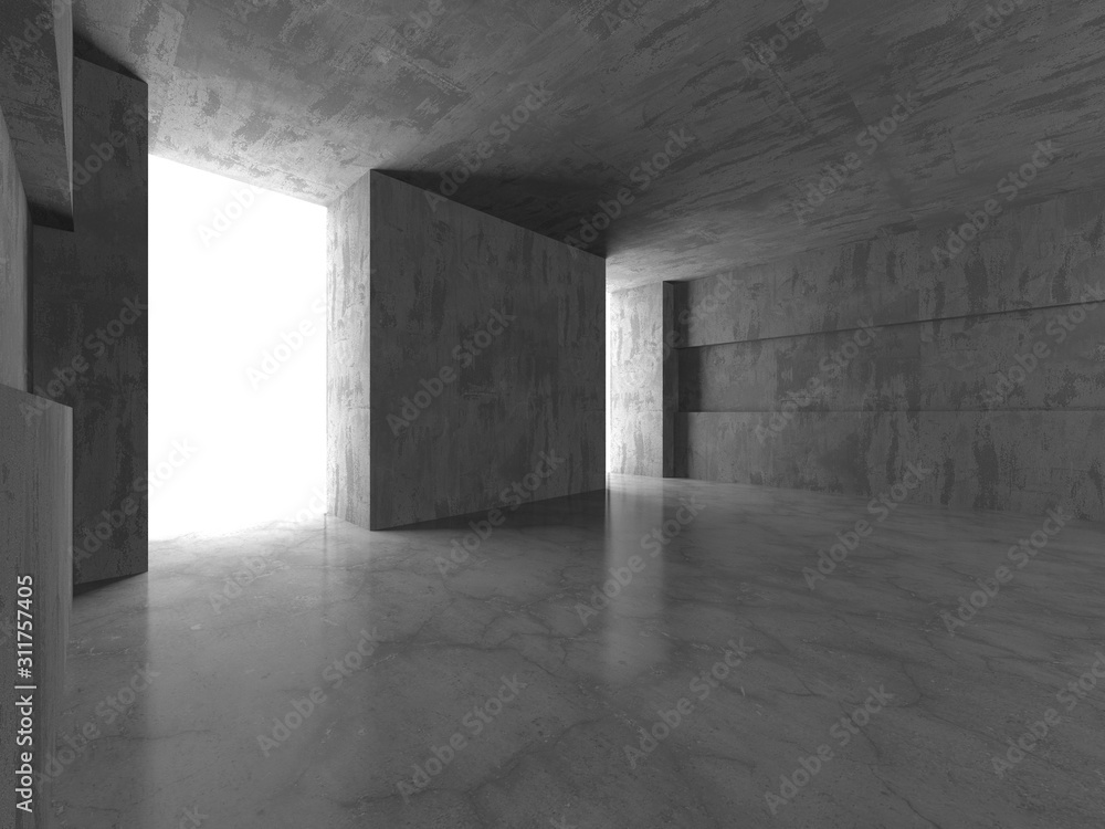 Fototapeta premium Ciemny beton pusty pokój. Projekt nowoczesnej architektury