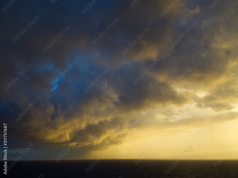 Windy Thunderstorm Edge at Sunrise on Caribbean Sea