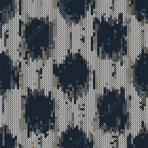 Dark tweed knit stitch effect vector texture. Masculine dark polka dot seamless melang pattern. Hand knitting sweater material. Close up fabric textile craft background. Homespun allover print swatch.
