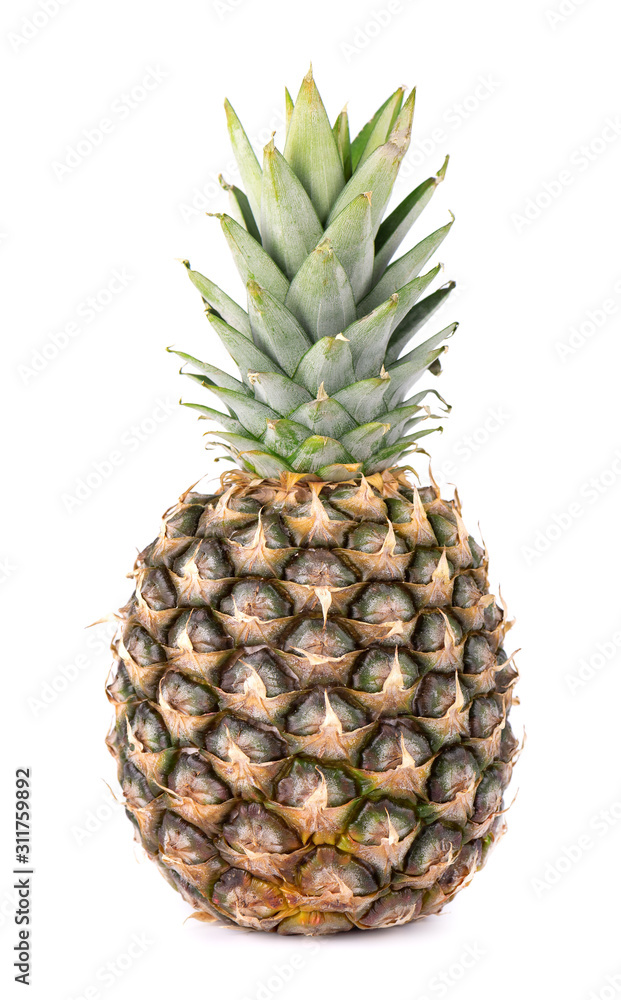Pineapple isolated. One whole pineapple with green leaves isolated on white background with clipping path. Pineapple isolated. One whole pineapple with green leaves isolated on white background with clipping path.