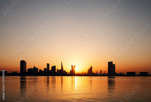 A beautiful view of Bahrain skyline during sunset, Bahrain