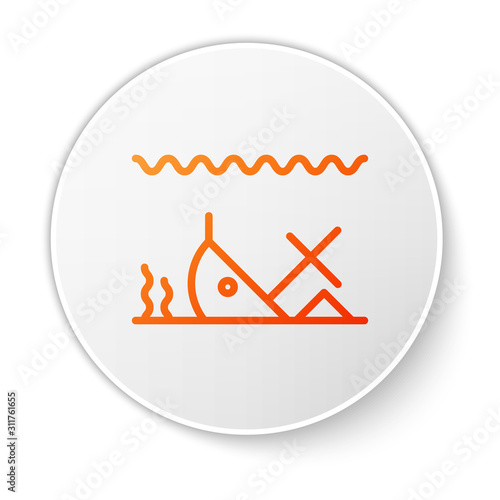 Orange line Sunken ship at the bottom of the sea icon isolated on white background. White circle button. Vector Illustration