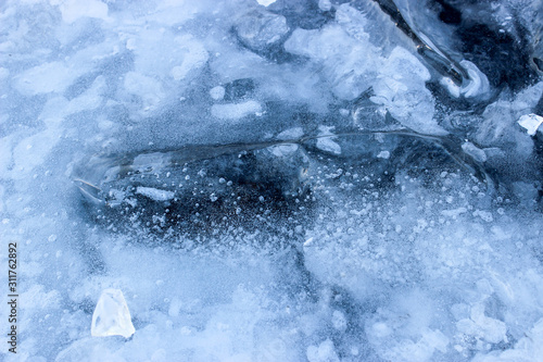 Shards of frozen river ice.