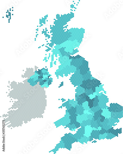 Blue circle United Kingdom map on white background. Vector illustration.