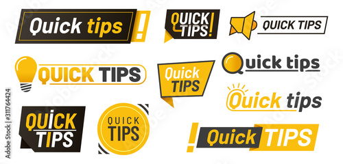 Set of isolated hints icons, quick tips with lamp photo