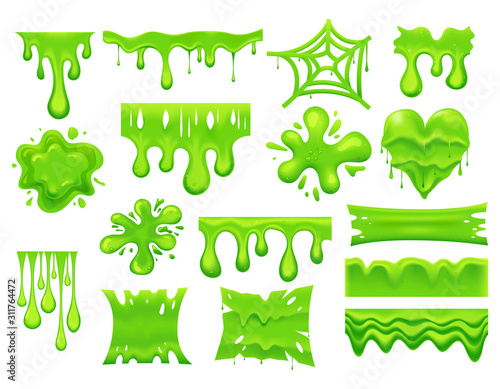 Set of isolated green slime drip or spooky blob